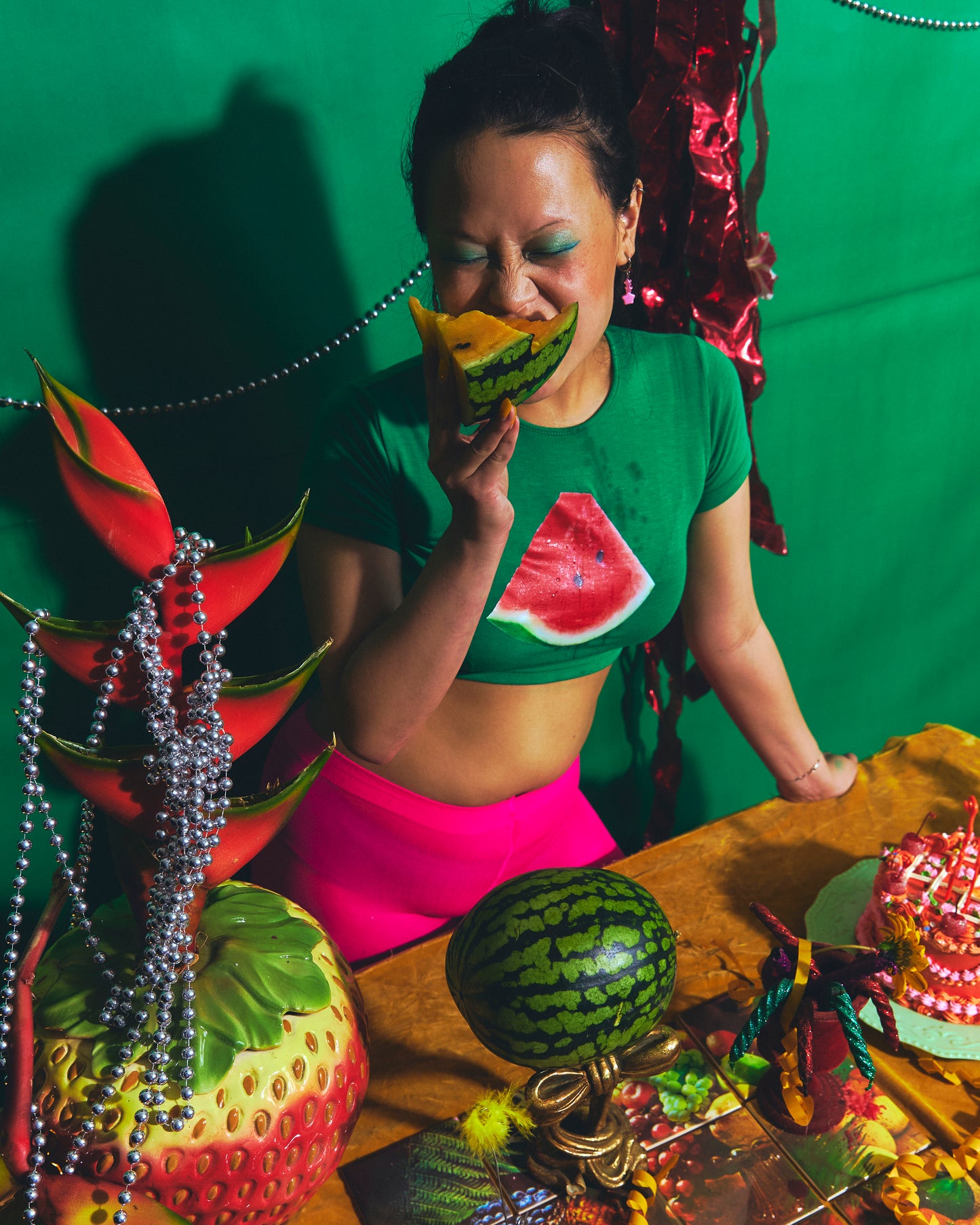 Green watermelon crop top